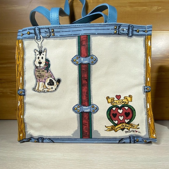 NWT Brighton In Love We Trust Queen of Hearts Print Canvas Shoulder Purse Tote - Picture 13 of 13